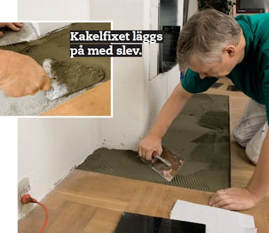 Braskassett: Blanda kakelfix efter anvisningarna på förpackningen Braskassett: Blanda kakelfix efter anvisningarna på förpackningen